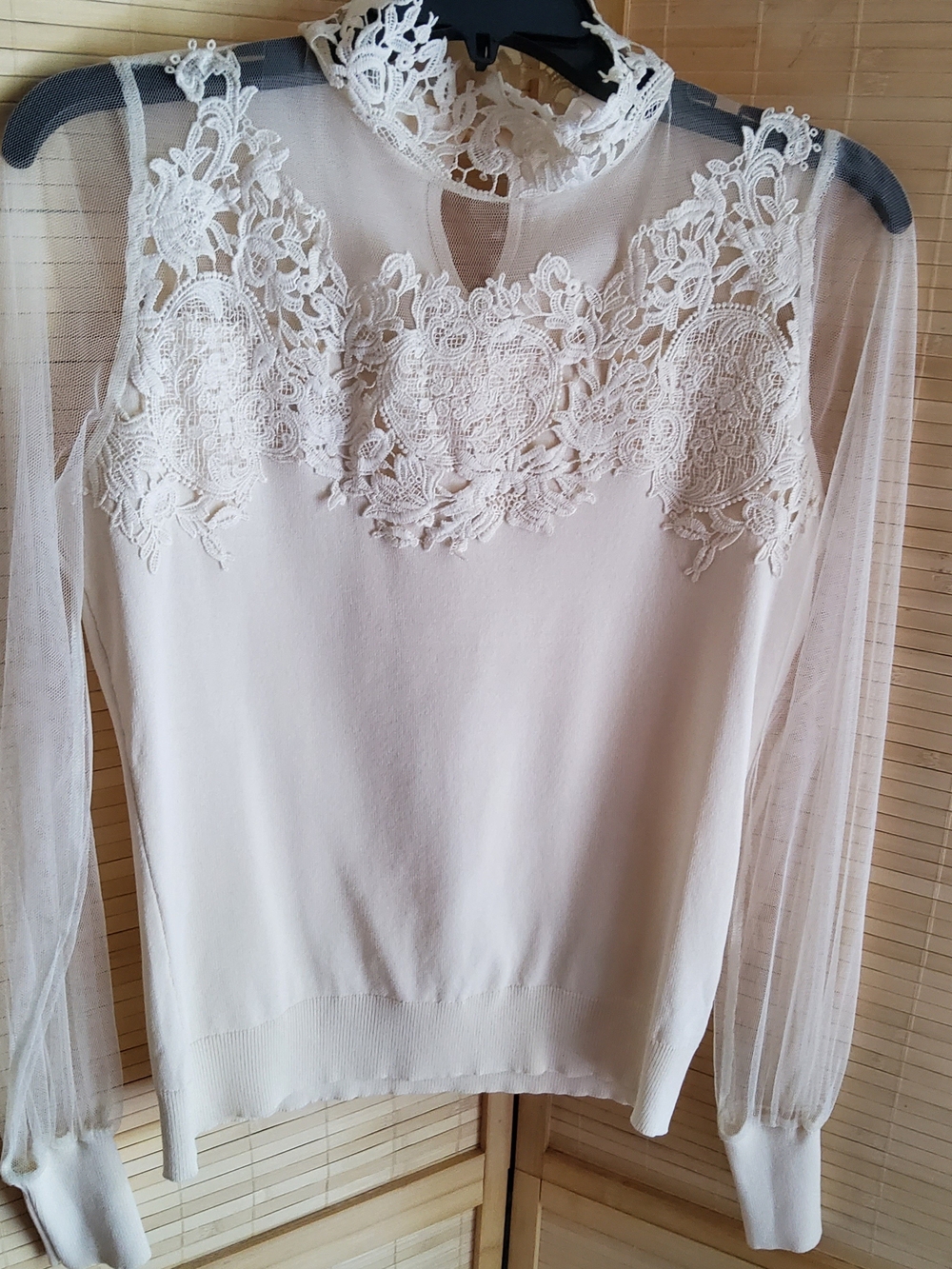 Adiva Ivory Lace Yoke Sheer Sleeve Blouse-NWT
